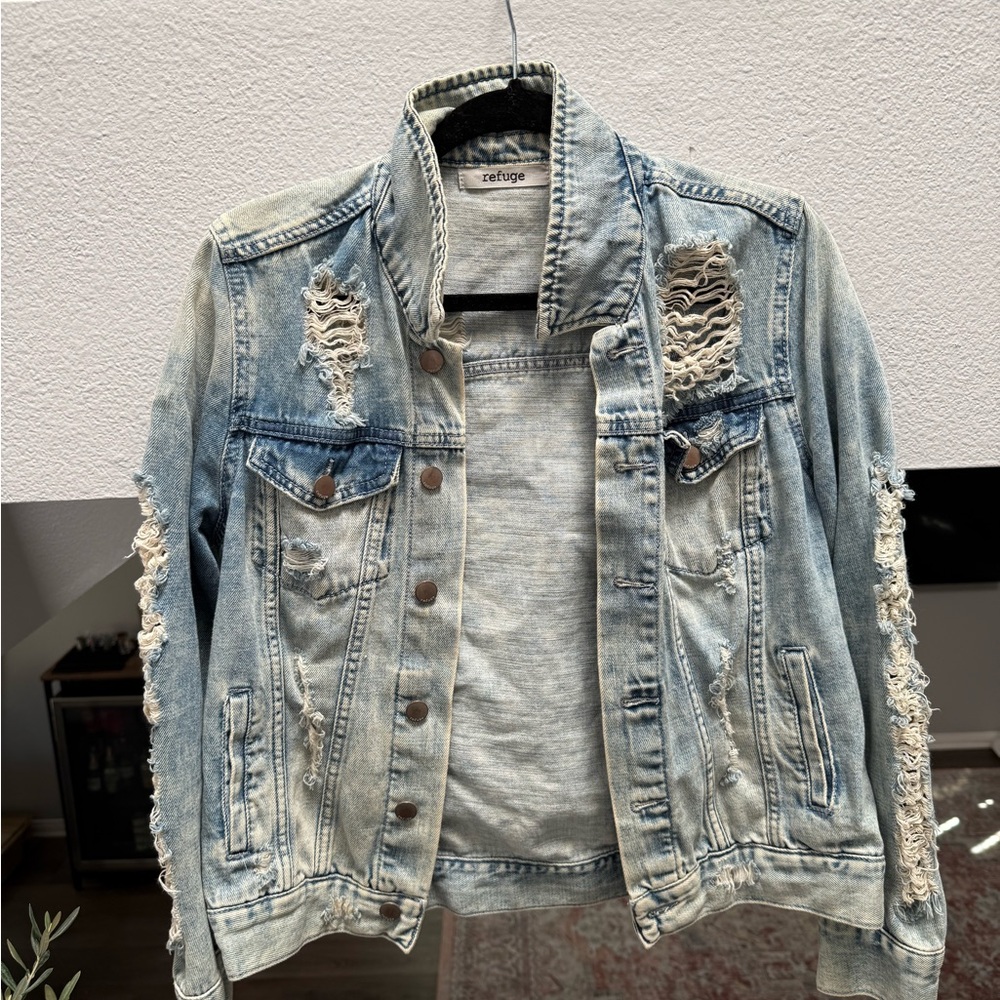 Refuge Blue Distressed Jean Jacket Classic Style